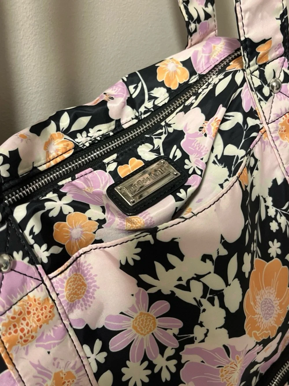 MsddennGirl weekend Bag — Black with Lilac & Peach Flowers